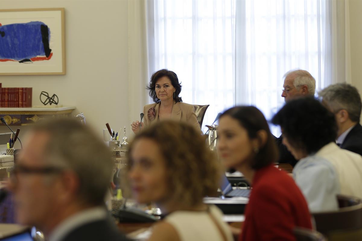 29/06/2018. Carmen Calvo preside el Consejo de Ministros. La vicepresidenta y ministra de la Presidencia, Relaciones con las Cortes e Iguald...