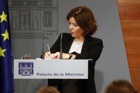 29/05/2017. Comparecencia de la Vicepresidenta del Gobierno. La vicepresidenta del Gobierno, Soraya Sáenz de Santamaría, durante su comparec...