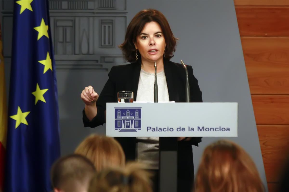 29/05/2017. Comparecencia de la vicepresidenta del Gobierno. La vicepresidenta del Gobierno, Soraya Sáenz de Santamaría, durante su comparec...