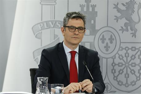 El ministro de la Presidencia, Justicia y Relaciones con las Cortes, Félix Bolaños, durante su intervención. 