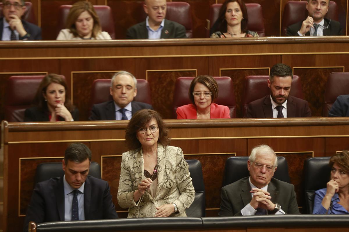 21/11/2018. Calvo asiste a la sesión de control al Gobierno en el Congreso. La vicepresidenta del Gobierno y ministra de la Presidencia, Rel...