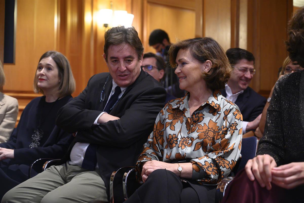 6/11/2019. Carmen Calvo asiste en el Instituto Cervantes a la presentación de las obras ganadoras de los Premios Planeta 2019. La vicepresid...