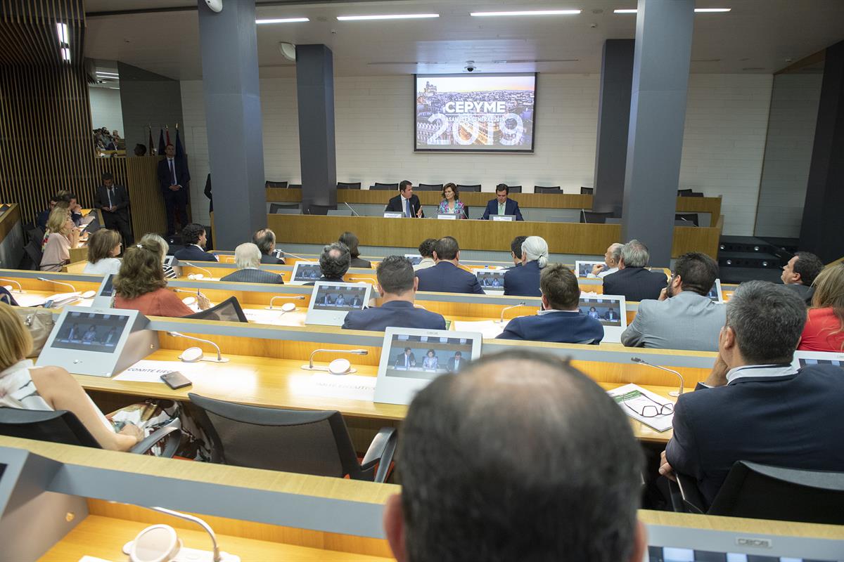 9/07/2019. Carmen Calvo asiste a la clausura de la Asamblea General CEPYME. La vicepresidenta del Gobierno, ministra de la Presidencia, Rela...