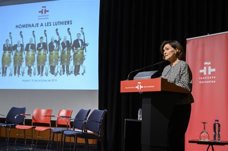 10/10/2019. Carmen Calvo, en el homenaje institucional a Les Luthiers. La vicepresidenta del Gobierno y ministra de la Presidencia, Relacion...