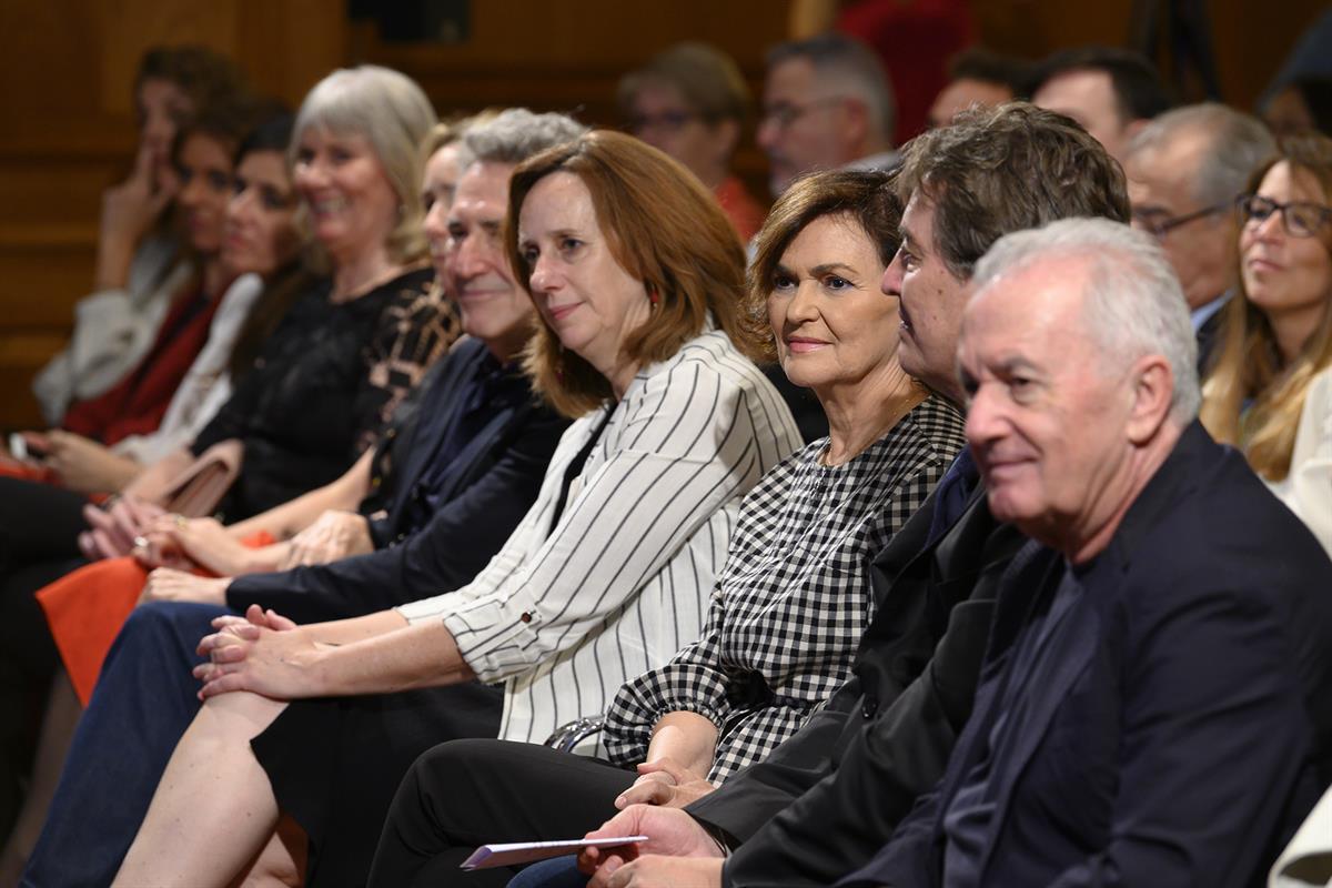 10/10/2019. Carmen Calvo, en el homenaje institucional a Les Luthiers. La vicepresidenta del Gobierno y ministra de la Presidencia, Relacion...