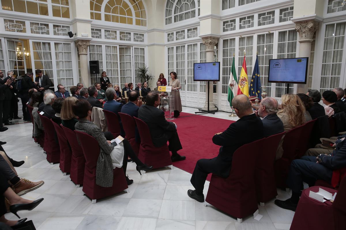 12/12/2019. Calvo asiste a la entrega de la XV edición de los Premios Plaza de España en Sevilla. La vicepresidenta del Gobierno, ministra d...