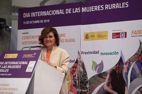 15/10/2019. Calvo, en un acto de conmemoración del Día Internacional de las Mujeres Rurales. La vicepresidenta del Gobierno y ministra de la...
