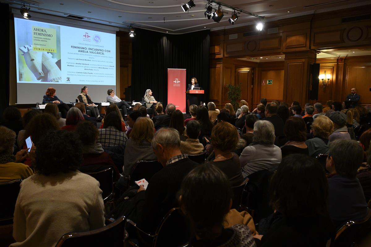 18/11/2019. Carmen Calvo participa en la presentación del libro "Ahora Feminismo". La vicepresidenta del Gobierno y ministra de la Presidenc...