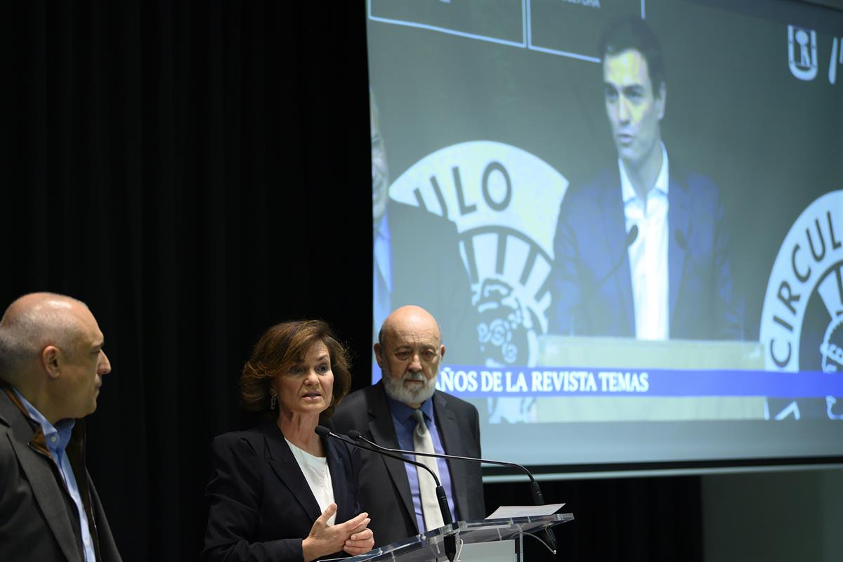 19/11/2019. Carmen Calvo reivindica la reflexión y el debate "cuando se agitan situaciones inquietantes en relación a la propia democracia"....