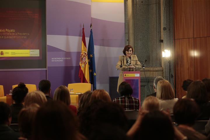 Carmen Calvo durante su intervención en las Jornadas del XV aniversario de la Ley integral contra la violencia de género