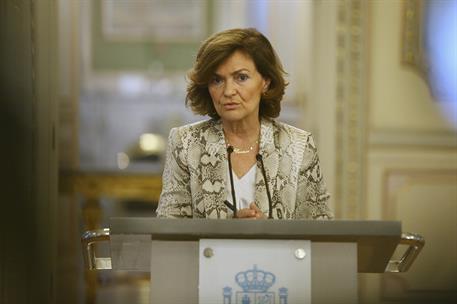 26/09/2019. Carmen Calvo preside la Conferencia para asuntos relacionados con la Unión Europea (CARUE). La vicepresidenta del Gobierno y min...
