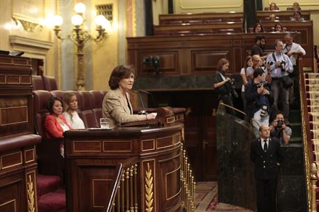 29/08/2019. Calvo comparece en el Congreso para informar sobre la gestión migratoria. La vicepresidenta del Gobierno y ministra de la Presid...