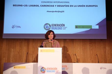 28/09/2019. Carmen Calvo en el Congreso Internacional Beijing+25. La vicepresidenta del Gobierno y ministra para la presidencia, relaciones ...