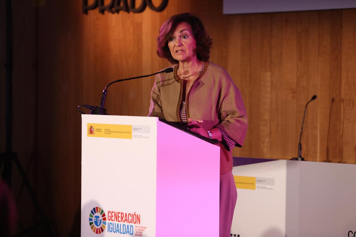 28/09/2019. Carmen Calvo en el Congreso Internacional Beijing+25. La vicepresidenta del Gobierno y ministra para la presidencia, relaciones ...