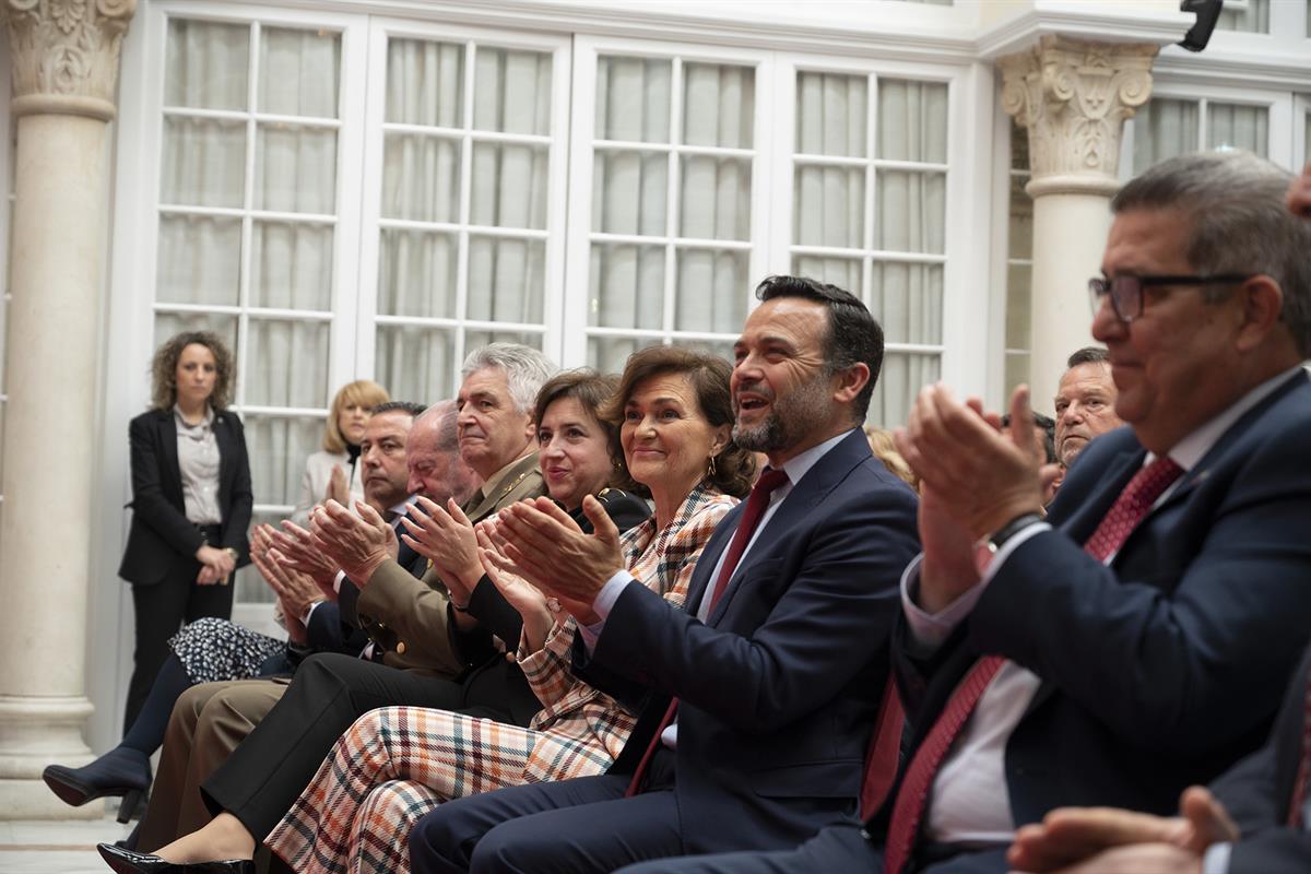 6/03/2020. Calvo, en la presentación de los actos del bicentenario del pronunciamiento de Riego en Cabezas de San Juan. La vicepresidenta de...