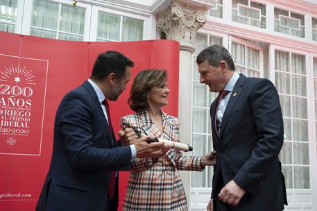 6/03/2020. Calvo, en la presentación de los actos del bicentenario del pronunciamiento de Riego en Cabezas de San Juan. La vicepresidenta de...