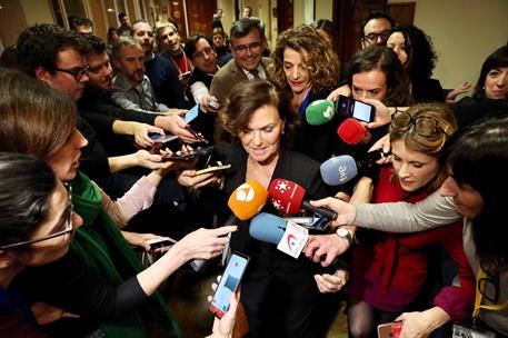 12/02/2020. Carmen Calvo comparece en la Comisión Constitucional del Congreso de los Diputados. La vicepresidenta primera del Gobierno y min...