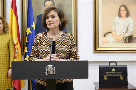 13/01/2020. Carmen Calvo durante su toma de posesión como vicepresidenta. Carmen Calvo durante su intervención tras tomar posesión de su car...