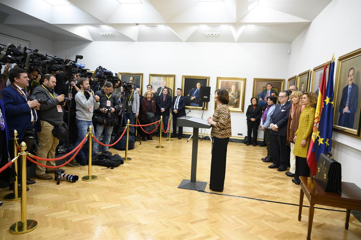 13/01/2020. Carmen Calvo toma posesión como vicepresidenta. Carmen Calvo toma posesión como vicepresidenta primera del Gobierno en presencia...