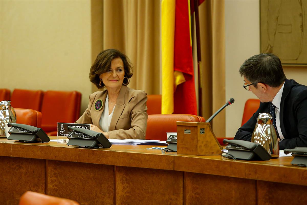 18/05/2020. Comparecencia en la Comisión Constitucional del Congreso. La vicepresidenta primera del Gobierno, ministra de la Presidencia, Re...