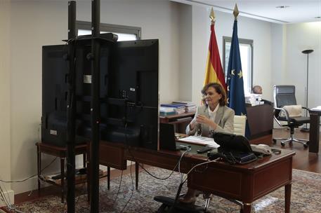 19/11/2020. Carmen Calvo, en la presentación del Laboratorio de Políticas feministas de la Diputación Barcelona. La vicepresidenta primera d...