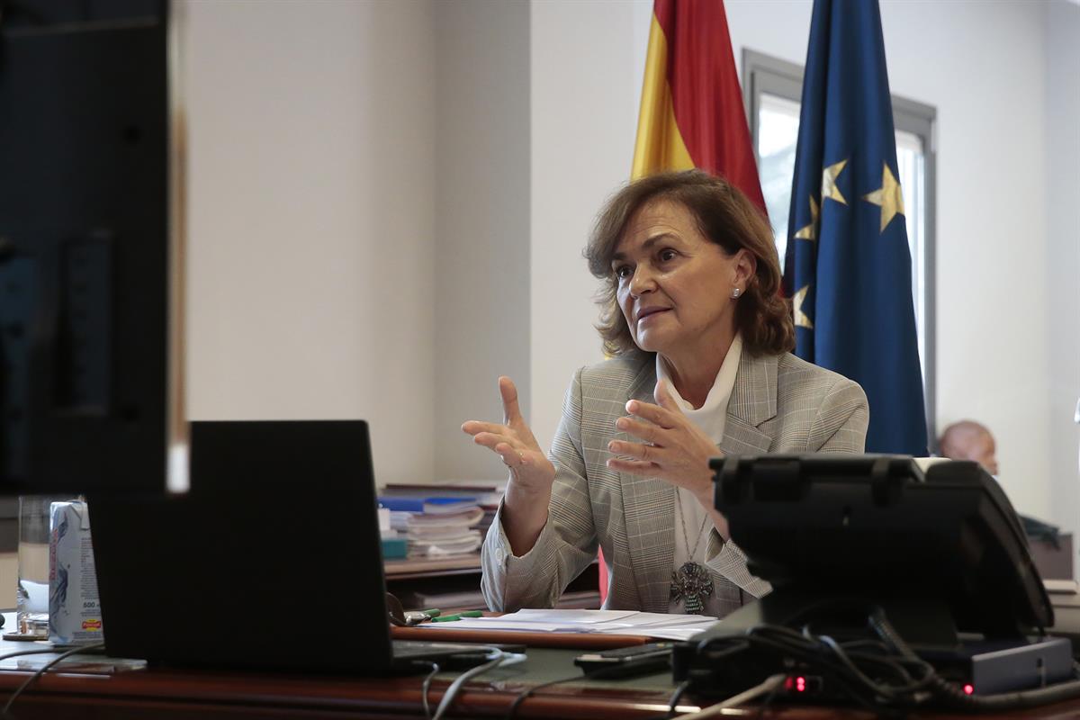 19/11/2020. Carmen Calvo, en la presentación del Laboratorio de Políticas feministas de la Diputación Barcelona. La vicepresidenta primera d...