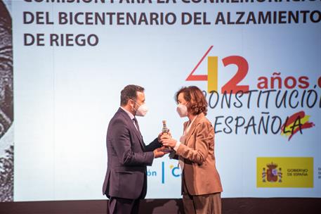 21/12/2020. Carmen Calvo, en la entrega de los Premios Plaza de España 2020. La vicepresidenta primera del Gobierno y ministra de la Preside...