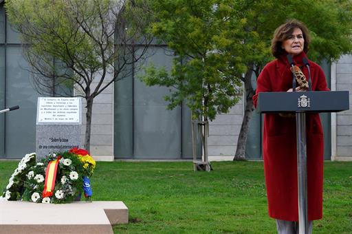 Carmen Calvo, en el acto de inauguración del Memorial en homenaje a las víctimas españolas del nazismo (Foto de archivo)
