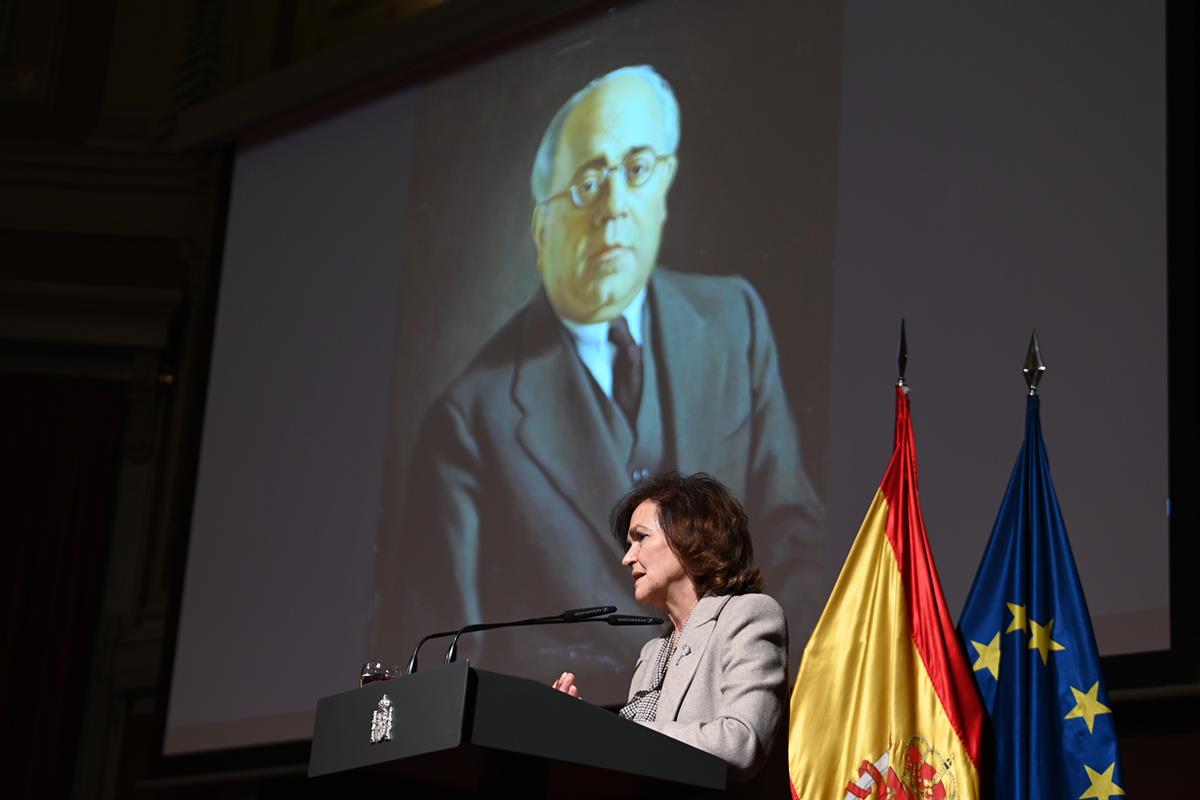 30/11/2020. Homenaje a Manuel Azaña. La vicepresidenta primera del Gobierno, Carmen Calvo, clausura del ciclo de conferencias sobre Manuel A...