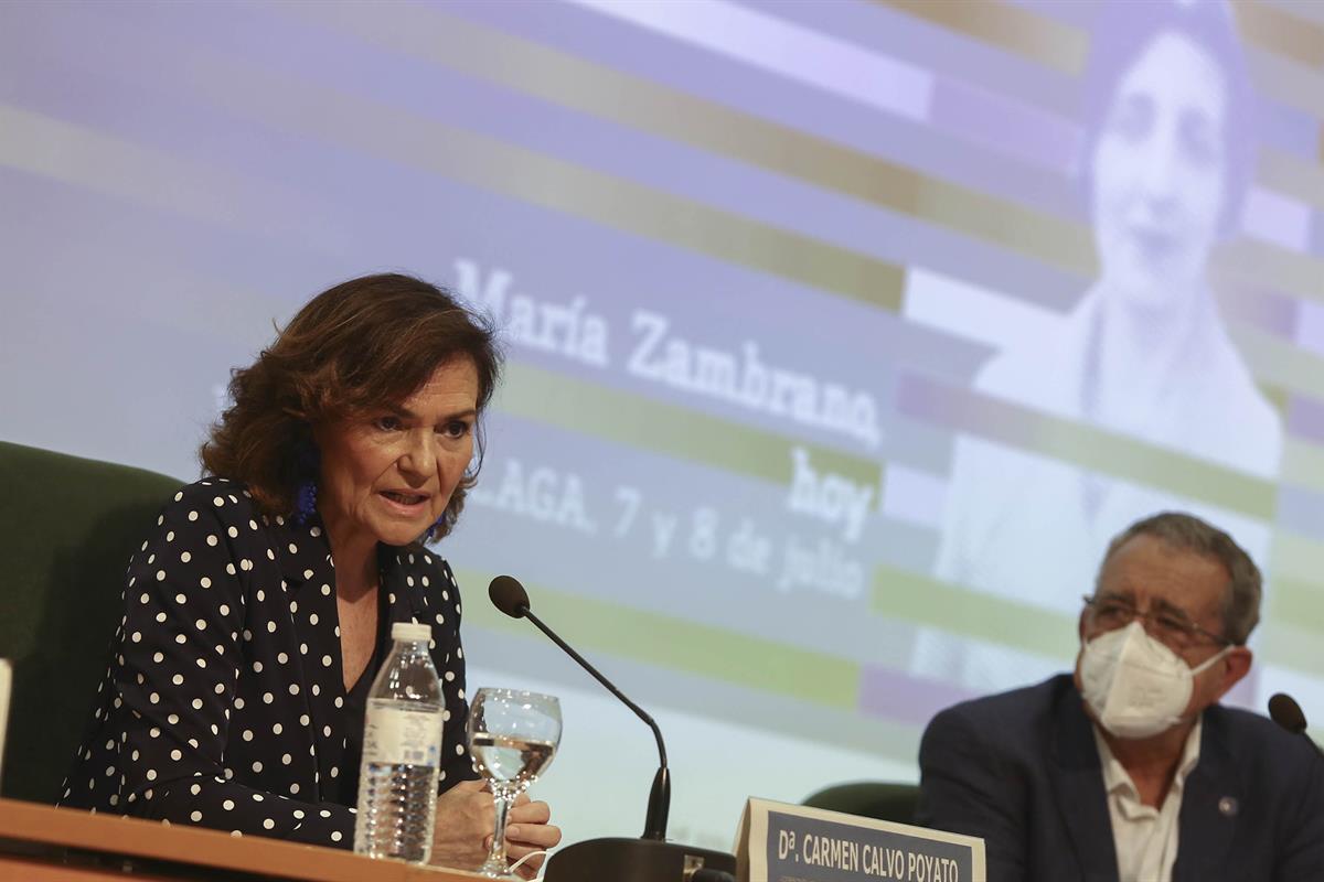 7/07/2021. Calvo interviene en el curso de verano de la Universidad de Málaga 'María Zambrano, hoy'. La vicepresidenta primera y ministra de...