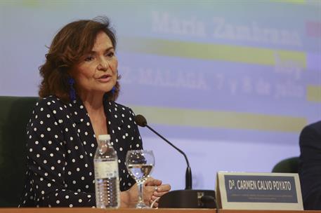 7/07/2021. Calvo interviene en el curso de verano de la Universidad de Málaga 'María Zambrano, hoy'. La vicepresidenta primera y ministra de...