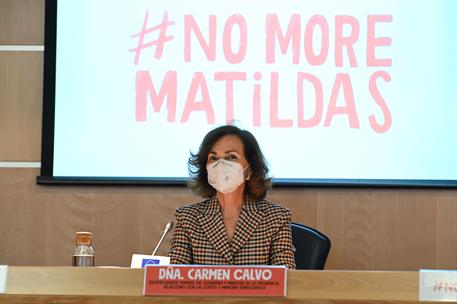 8/02/2021. Carmen Calvo inaugura la presentación de la campaña 'No more Matildas'. La vicepresidenta primera del Gobierno, Carmen Calvo, dur...