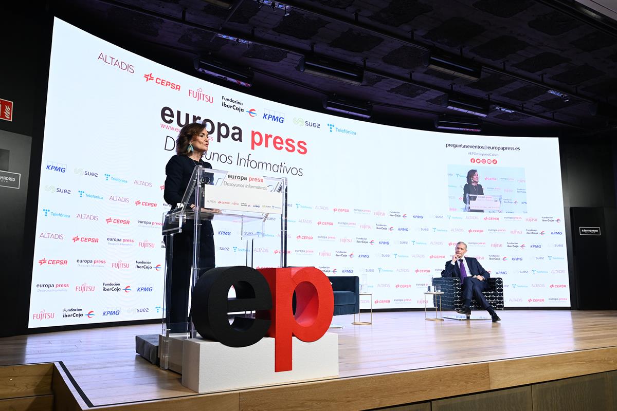 8/07/2021. Carmen Calvo, en los Desayunos Informativos de Europa Press. La vicepresidenta del Gobierno y ministra de la Presidencia, Relacio...