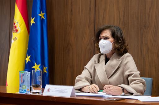 La vicepresidenta Calvo durante la reunión