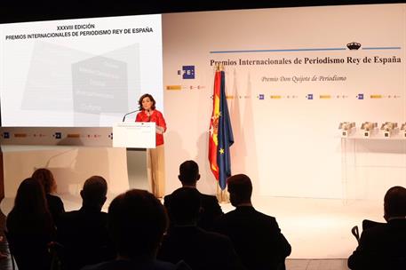 9/06/2021. Calvo interviene en la entrega de los XXXVIII Premios Internacionales de Periodismo Rey de España. La vicepresidenta del Gobierno...