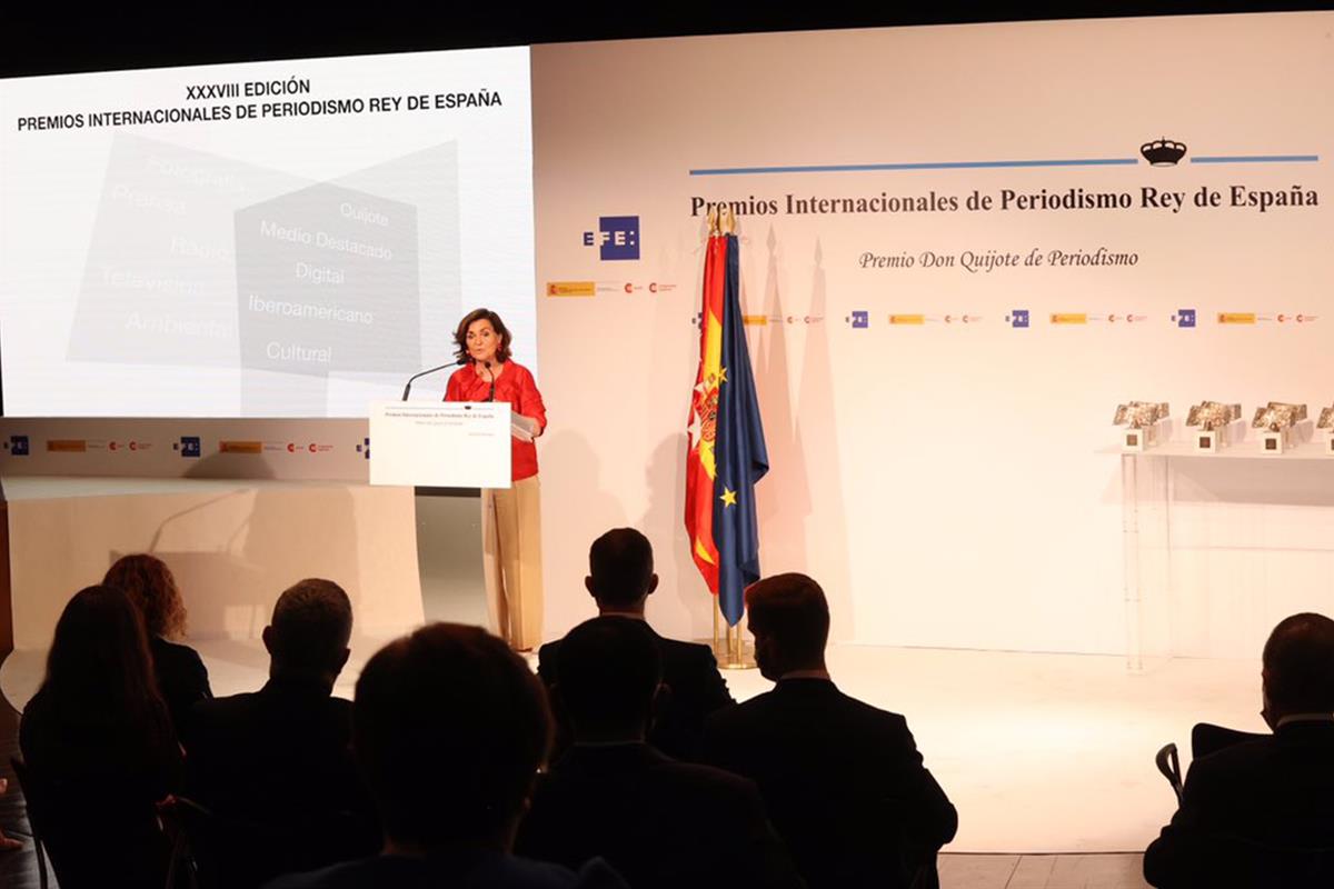 9/06/2021. Calvo interviene en la entrega de los XXXVIII Premios Internacionales de Periodismo Rey de España. La vicepresidenta del Gobierno...