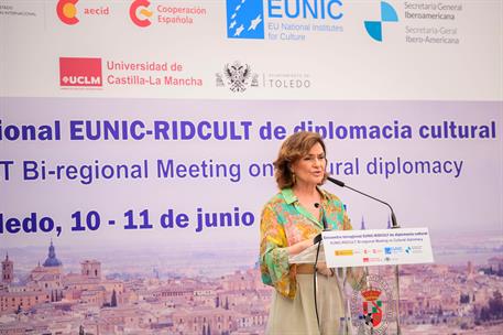 11/06/2021. Carmen Calvo asiste a la clausura del encuentro de diplomacia cultural en Toledo. La vicepresidenta del Gobierno, ministra de la...