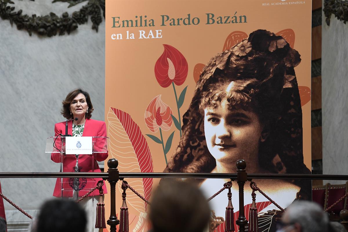 13/05/2021. Inauguración de la Jornada Literaria sobre Emilia Pardo Bazán en la RAE. La vicepresidenta del Gobierno, ministra de la Presiden...