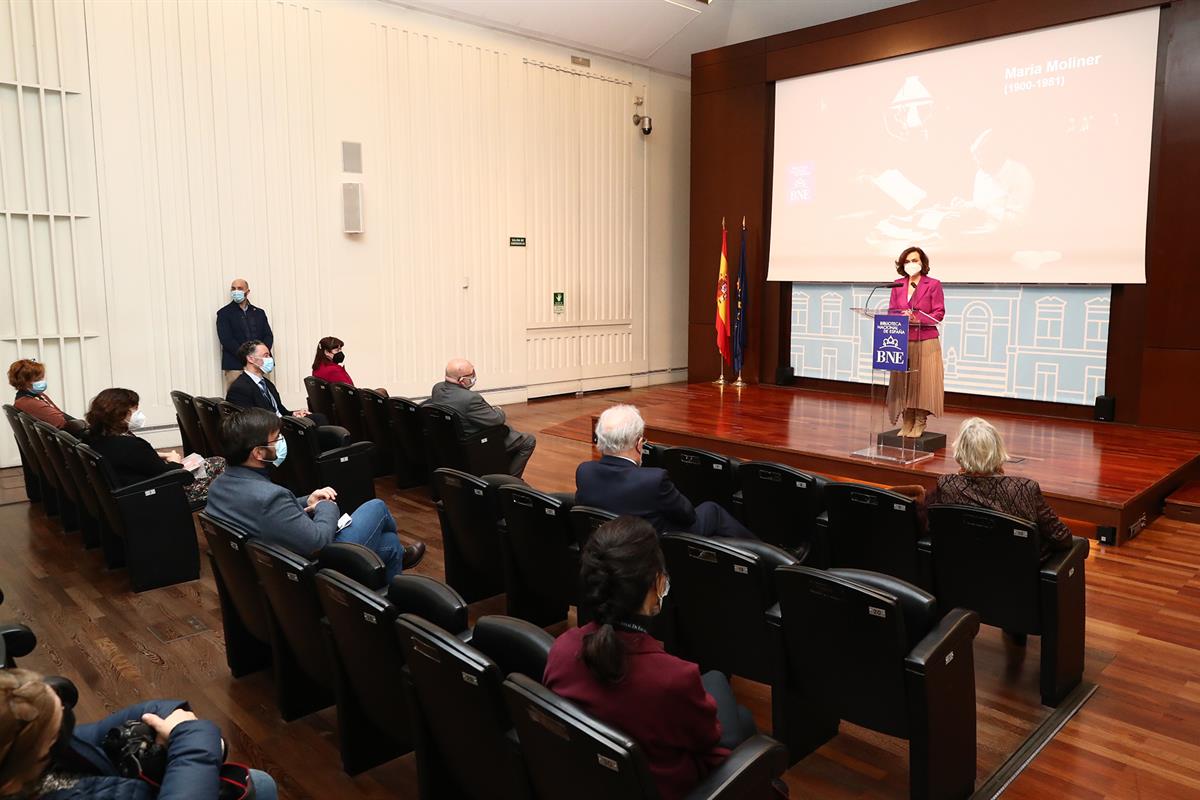 22/01/2021. Carmen Calvo participa en el homenaje a María Moliner. La vicepresidenta primera y ministra de la Presidencia, Relaciones con la...