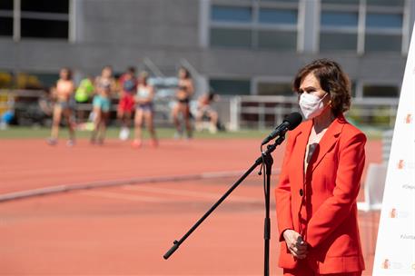 25/03/2021. Calvo, en un acto sobre el Plan de Profesionalización de la liga femenina de fútbol. La vicepresidenta del Gobierno, ministra de...