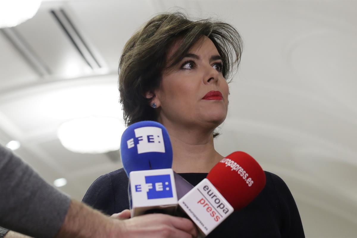 26/03/2018. Declaraciones de la vicepresidenta sobre Puigdemont. La vicepresidenta del Gobierno, Soraya Sáenz de Santamaría, valora la deten...