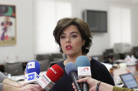 26/03/2018. Declaraciones de la vicepresidenta sobre Puigdemont. La vicepresidenta del Gobierno, Soraya Sáenz de Santamaría, valora la deten...