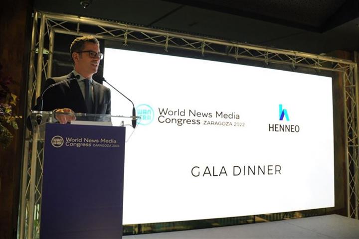 El ministro Félix Bolaños durante su intervención en el World News Media Congress