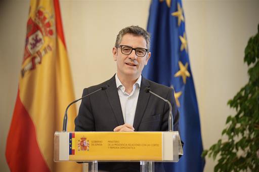 El ministro Félix Bolaños durante la rueda de prensa ofrecida en Zaragoza