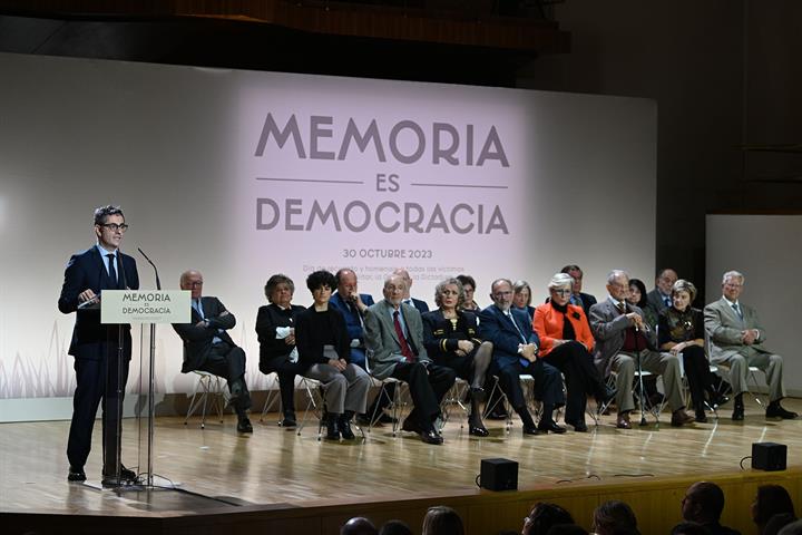 31/10/2023. El ministro de la Presidencia, Relaciones con las Cortes y Memoria Democrática en funciones, Félix Bolaños, durante su intervención en ...